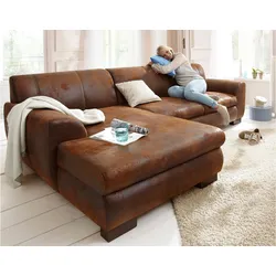 Ecksofa HOME AFFAIRE "Nika L-Form", braun (mokka), B:277cm H:84cm T:84cm, Primabelle-Microfaser (100% Polyester), Struktur (70% Polyacryl, 30% Polyester), Sofas, wahlweise mit Bettfunktion, auch in Cord