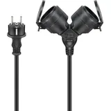 goobay Doppel-Verlängerungskabel Outdoor, 5 m, schwarz,