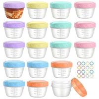 JIUCHAOTONG 18 Stück Gefrierdosen Klein 80ML mit Messskala, Auslaufsichere Kleine Dosen mit Deckel Plastik, Wiederverwendbare Snackdose, Schraubverschluss Mini Dosen für Saucen(6 Farben)