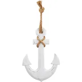 Deko Anker aus MDF - Maritimer Wandschmuck & Tischdeko mit Seil zum Aufhängen - Weiss, Vintage-Design - 32,5x22,5x1,5cm - Sommer & Frühling