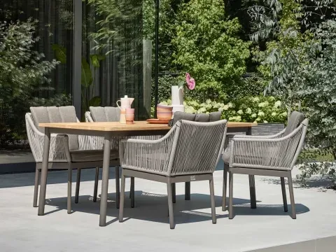 Apple Bee Bijou Dining-Set Tisch 180x90cm Teakplatte mit 4 Sesseln inkl. Polster