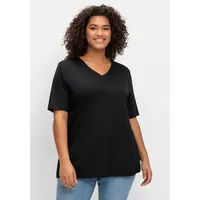 Sheego T-Shirt Große Größen mit doppellagigem Vorderteil schwarz 40/42