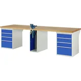 PROREGAL Werkbank Serie 7000 - Modell 7510 | HxBxT 84x300x90cm | 8x Schublade + 1x Schrank inkl. SchPROREGALbstock | Schubladenmaße 8x180mm