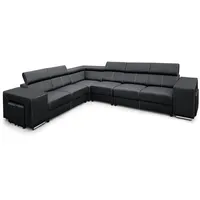 All4All Ecksofa mit Schlaffunktion Passion - Sofa mit Bettkasten - Schlafsofa 334 cm x 264 cm - Wohnlandschaft L-Form - mit 4 Sitzhockern - Schwarz - Farbe wählbar - Kunstleder - Seite Links 19
