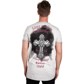 RUSTY NEAL T-Shirt RUSTY NEAL, Herren, Gr. XXL, grau, 100% Baumwolle, bedruckt, meliert, Rundhals, Shirts T-Shirt, mit modischer Knopfleiste