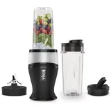 Ninja 700 W Slim Mixer & Smoothie Maker, 2 x 470 ml Becher mit Ausgießdeckel, persönlicher Mixer, Crush Ice & Frozen Fruit, Silber/Schwarz QB3001UKS