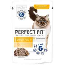 PERFECT FIT Sensitive 1+ 85 g Hühnerbratensoßenbeutel für ausgewachsene Katzen