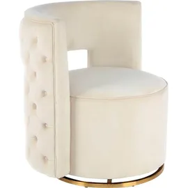 Kayoom Sessel KAYOOM "Drehsessel Beverly 125, drehbar, Gestell aus Eisen,samtige Oberfläch", beige (creme, gold), B:74cm H:77,5cm T:66,5cm, Bezug:Polyester (Samt) Korpus:MDF, Sperrholz Gestell:Eisen, Sessel, Sessel, rund, glamourös, gesteppter Rücken,