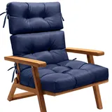 Klappbares Garten-Loungekissen– Outdoor Sitzauflage mit zerkleinertem Memory-Schaum & wasserdichtem 300D Oxford-Stoff, verstellbare Gurte für Gartenstühle, Schaukelstuhl und Pool (Marineblau)