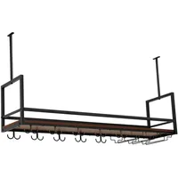 [en.casa] Weinregal mit Glashalterung Borejle 120x30x65 cm Schwarz/Walnussoptik