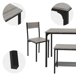 ML-Design Esstisch Set 4-teilig, Eiche-Grau, Esszimmertisch mit 2 Stühlen 1 Bank, Essgruppe für 4 Personen, Sitzgruppe Küchentisch Metallrahmen, Bartisch Set, Esszimmergruppe für Küche Esszimmer