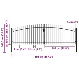 vidaXL Doppelflügel-Gartentor mit Speerspitzen 400 x 150 cm