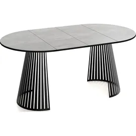 WFL GROUP Esstisch Rund Ausziehbar mit Lamellen im Loft-Stil – 120 bis 200 cm – Industrieller Tisch mit Schwarzen Metallbeinen, Platzsparend für Wohnzim... – Grau