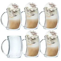 Intirilife 6x Doppelwandiges Thermo Glas - gebogener Style - 200ml Füllmenge -Tassen Set 6 Stück - Schwebeeffekt, Mundgeblasen isoliert für Latte Macchiato, als Teeglas Kaffeeglas mit Henkell