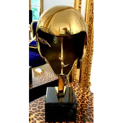 Bronze Skulptur nach Pablo Gargallo Kiki de Montparnasse Jugendstil Art Noveau 1928 Goldene Kopfbüste Diva Helmet Mask Maske Gold Kunst Künstler 1928