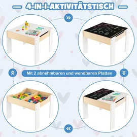 Costway Kindersitzgruppe 4-in-1 2 Stühle 90 x 60 x 50 cm Holz weiß grau