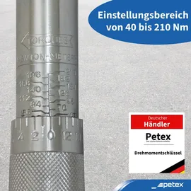 PETEX Rangierwagenheber, 2 T, hydraulisch + Drehmomentschlüssel 40-210 Nm, inkl. 3 Stecknüsse 17/19/21 mm, 1 Verlängerung - Set