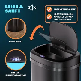 monzana MONZANA® Edelstahl Mülleimer Küche 58 L Automatik mit Bewegungssensor Soft-Close-Deckel Wasserdicht USB-Kabel Smarter Abfalleimer Müllbehälter Schwarz