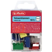 Herlitz Vielzweckklammer 19 mm, Metall, 10 Stück in Hängebox, farbig sortiert