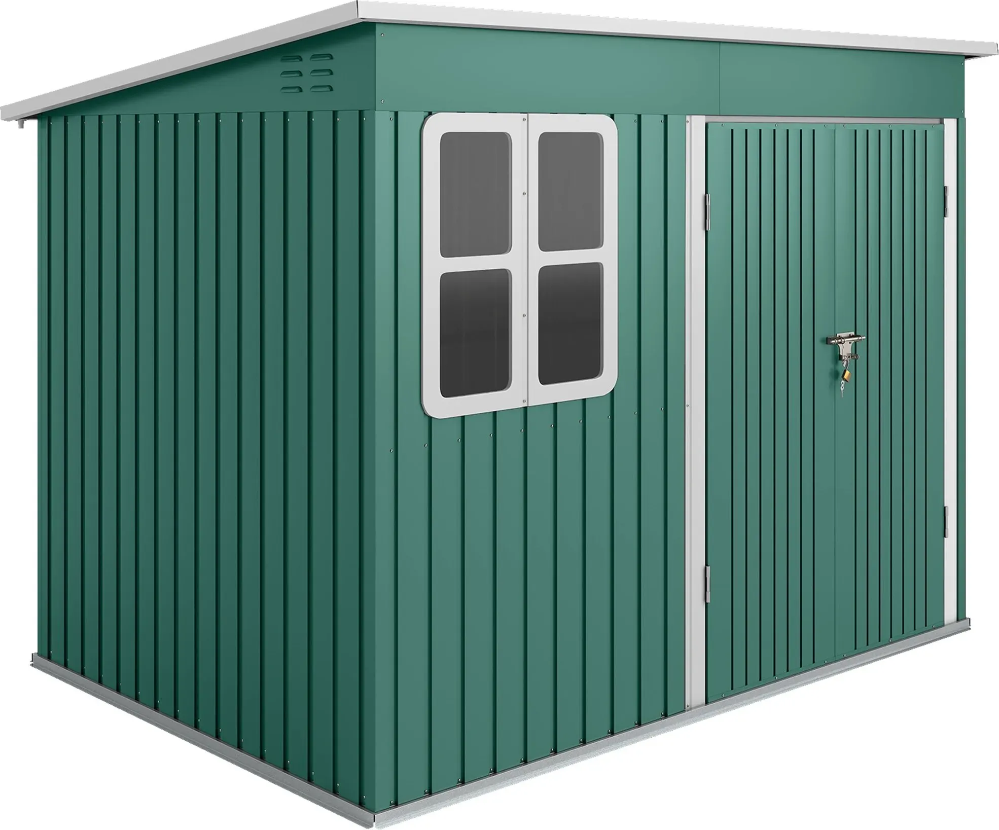 Outsunny Metall Gerätehaus 4,13 m2 Geräteschuppen mit Fenster Pultdach Abschließbarer Breiter Tür Bodenrahmen 260 x 177 x 190 cm wetterfest Gartenhaus Outdoor Garten Schuppen für Außenbereich Grün   Aosom