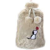 BiggDesign Wärmflasche 2 L mit waschbarem Plüschbezug, Beige mit Hundemotiv