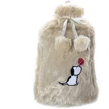 BiggDesign Wärmflasche 2 L mit waschbarem Plüschbezug, Beige mit Hundemotiv