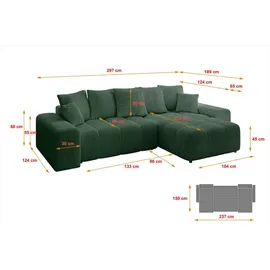 altdecor Ecksofa Cord 2-Sitzer Grün