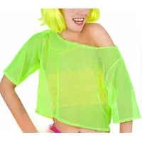 SamHeng 80er Mesh Fischnetz Crop Top T-Shirts für Damen Neon Grün Netzshirt Kleidung Kostüm Neon Accessoires Thema Party Karneval Damen Frauen - as