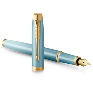 Parker IM Writing Rituals Füller, grünes Gehäuse mit Farbverlauf, goldene Zierteile, Füllfederhalter mit Feiner Feder, blaue Tinte, Geschenkbox