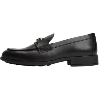 Tommy Hilfiger Damen Loafer Logo Leather Loafer aus Leder, Schwarz (Black), 40