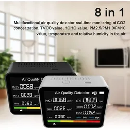 Cocosity in 1 Luftqualitätsmonitor CO2 Messgerät Kohlenstoffdioxid CO TVOC HCHO PM2.5 PM1.0 PM10 Temperatur Luftfeuchtigkeit Erkennung mit Alarmfunktion für