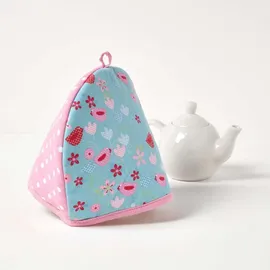 Homescapes Tea Cosy, – Stoff-Teewärmer Vögel & Blumen