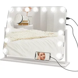 Homcom Hollywood Spiegel mit Beleuchtung-62,5L x 14B x 52H cm-Weiß | Gr.: onesize