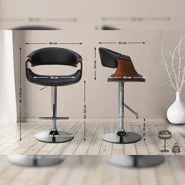 CLP 2er Set Barhocker Foley Kunstleder I Tresenhocker Mit Lehne Und Armlehne I Höhenverstellbarer Holzsitz, Kunstlederbezug