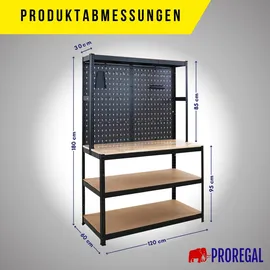 Proregal Werkbank Metall 120x180x60 cm schwarz