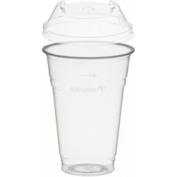 VEPATIM 50x BIO Trinkbecher 400ml + Domdeckel stapelbar C-Loch