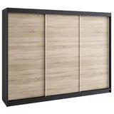 A&J MöbelLand Schiebetürenschrank MERI 200 x 215 x 59,5 cm Schwarz/Sonoma