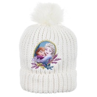 Disney Frozen Bommelmütze Eiskönigin Anna und Elsa Kinder Mädchen Winter-Mütze Strick Mütze weiß 52
