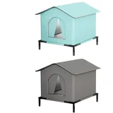 2ST Katzenhaus Outdoor Winterfest | 40x30cm Wasserdichter Katzenhaus Outdoor | Katzenhau Outdoors Winterfest Isoliert Aluminiumfolie Schwamms mit Matten, Ständer | Warmes Katzenhöhle für Draußen