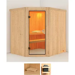Sauna KARIBU "Laila", beige (naturbelassen), ohne Ofen, (ohne Ofen), Saunen, ohne Ofen