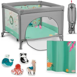 lionelo MILLE 2-in-1 Baby-Reisebett und Laufstall 100x100 cm bis 15 kg 0-36 Monate Seitlicher Eingang mit Reißverschluss Kinderreisebett mit Matratze Räder mit Bremse einfaches Zusammenklappen