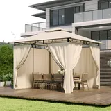 TRIUMPHKEY Pavillon 3x3 Wasserdicht Stabil Winterfest, Garten Pavillion mit seitenwänden, UV-Schutz 50+, Plane Gartenlaube, Metallrahmen Pavillon, Patio Gazebo, Beige Ohne LED