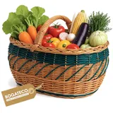 BOGATECO natürlicher Weidenkorb mit Griff| Großer Einkaufskorb 45X30X23| Handgewebt, in vier Farben erhältlich| Aufbewahrungskorb| Warenkorb | GRÜN