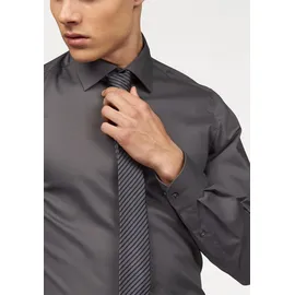 Bruno Banani "Slim-fit", Herren, Gr. 39/40 (M), D-Gr, grau (anthrazit), Obermaterial: 97% Baumwolle, 3% Elasthan, unifarben, Basic, schmal normal, Ärmel mit Ärmelschlitz runde 2-Knopf-Manschette verstellbar, Hemden, Formbeständig durch Elastananteil