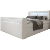 Luxusbetten24 Boxspringbett Repos, mit TV Lift, USB und LED weiß 200 cm x 200 cm