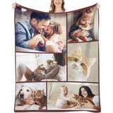 Personalisierte Fotodecke Mit Eigenem Foto, individuelle kuscheldecke Bedrucken Lassen mit Foto,1-9 Bildcollage,Fotodecke selbst gestalten, Fotogeschenk für Geburtstag Jahrestag Weihnachten, 130×150cm