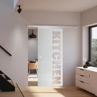 inova Schiebetür Glas 755x2035mm mit Kitchen Schriftzug Glastür Innentür Komplettset mit Laufschiene Quadratgriff + Softlcose