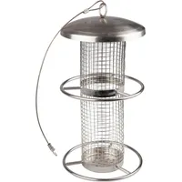 WINDHAGER Vogelfuttersilo Edelstahl, Wetterfest, 0,9 l, Futterstation für Wildvögel, 14 x 14 x 28 cm