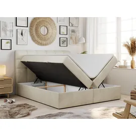 MKS Meble MKS Boxbett, Beige, Textil, 2-Sitzer, H3, Rechteckig, 180x200 cm, Schlafzimmer, Betten, Boxspringbetten