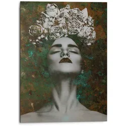 Wandbild REINDERS "Aluminium Wandbild Frau mit Blumenkranz Kräftig - Sensual", braun (farbe bild(er): braun), B:50cm H:70cm, Aluminium, Bilder